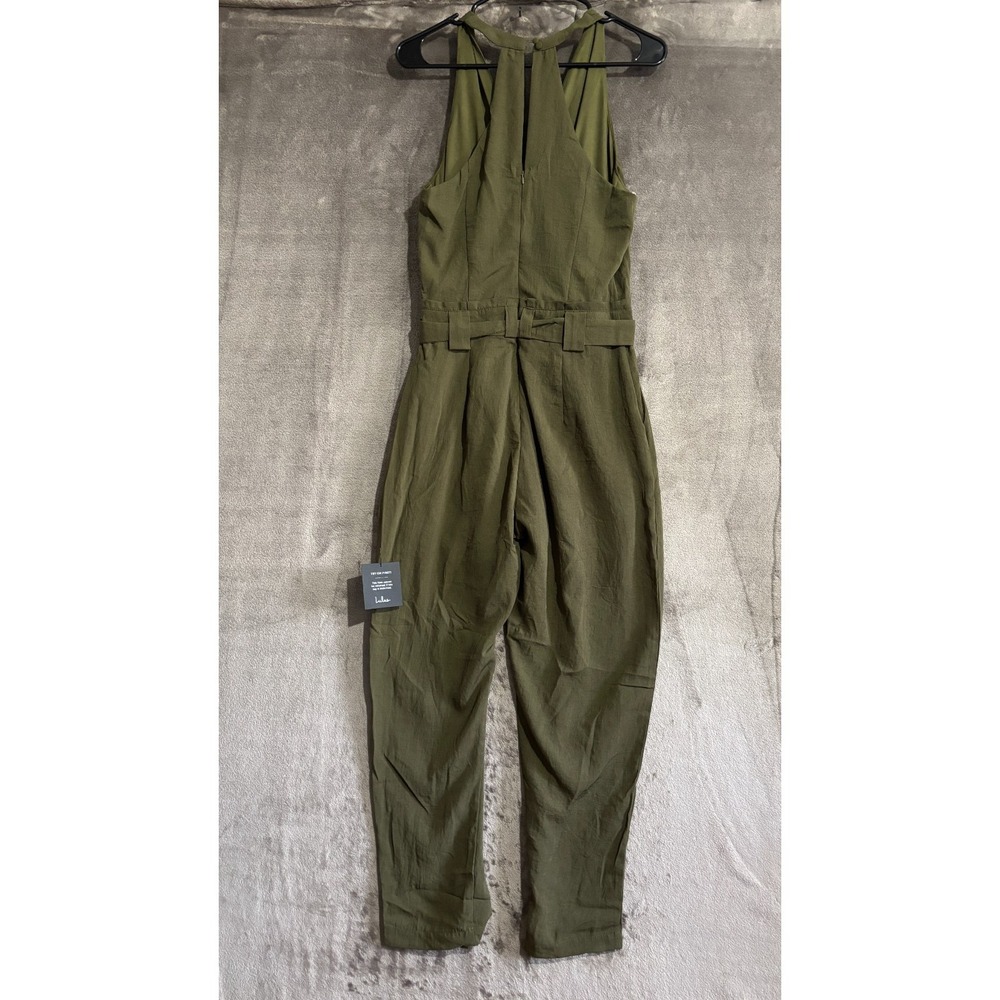 Lulus In the City Surplice Jumpsuit Womens Medium Olive Green Lined Sleeveless - Picture 14 of 16
